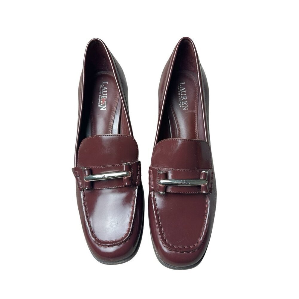 Lauren Ralph Lauren Dalena Burgundy Leather Block Heel Loafers Women’s 11B